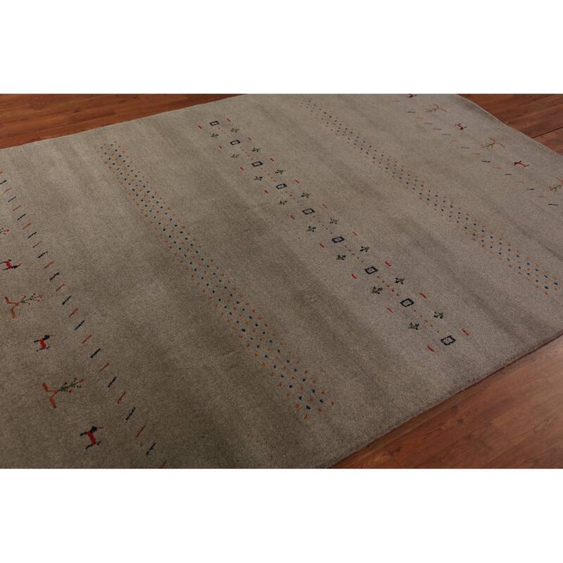 Tribal Gabbeh Oriental Rug Hand-Knotted Multi-Color Wool Carpet - 5'9" x 8'0"