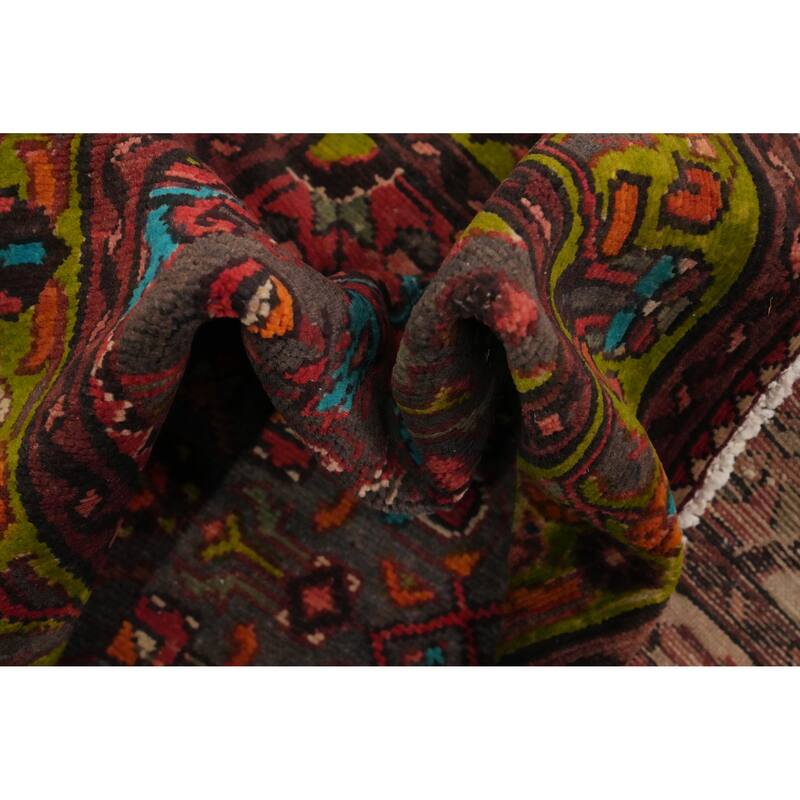 Hand Knotted Oriental 100% Wool Carpet Traditional Geometric Brown Hamedan Runner Rug - 10' 7'' X 3' 7''