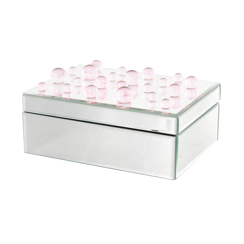 Glass Mirrored Jewelry Box with Pink or Black Bubble Textured Balls - Silver - Roche River Decor