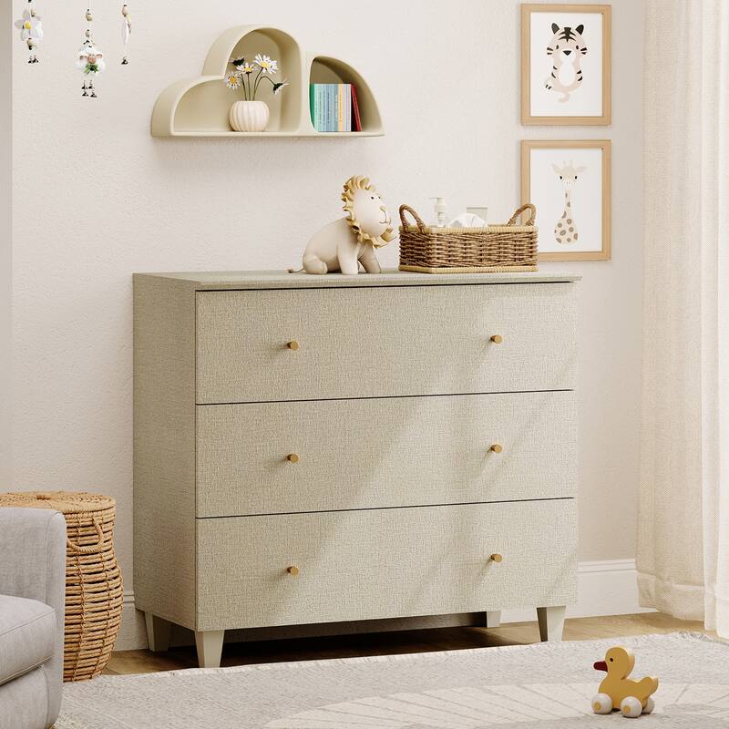 Wood Dresser with 3 Wide Drawers for Bedroom, Kids Room