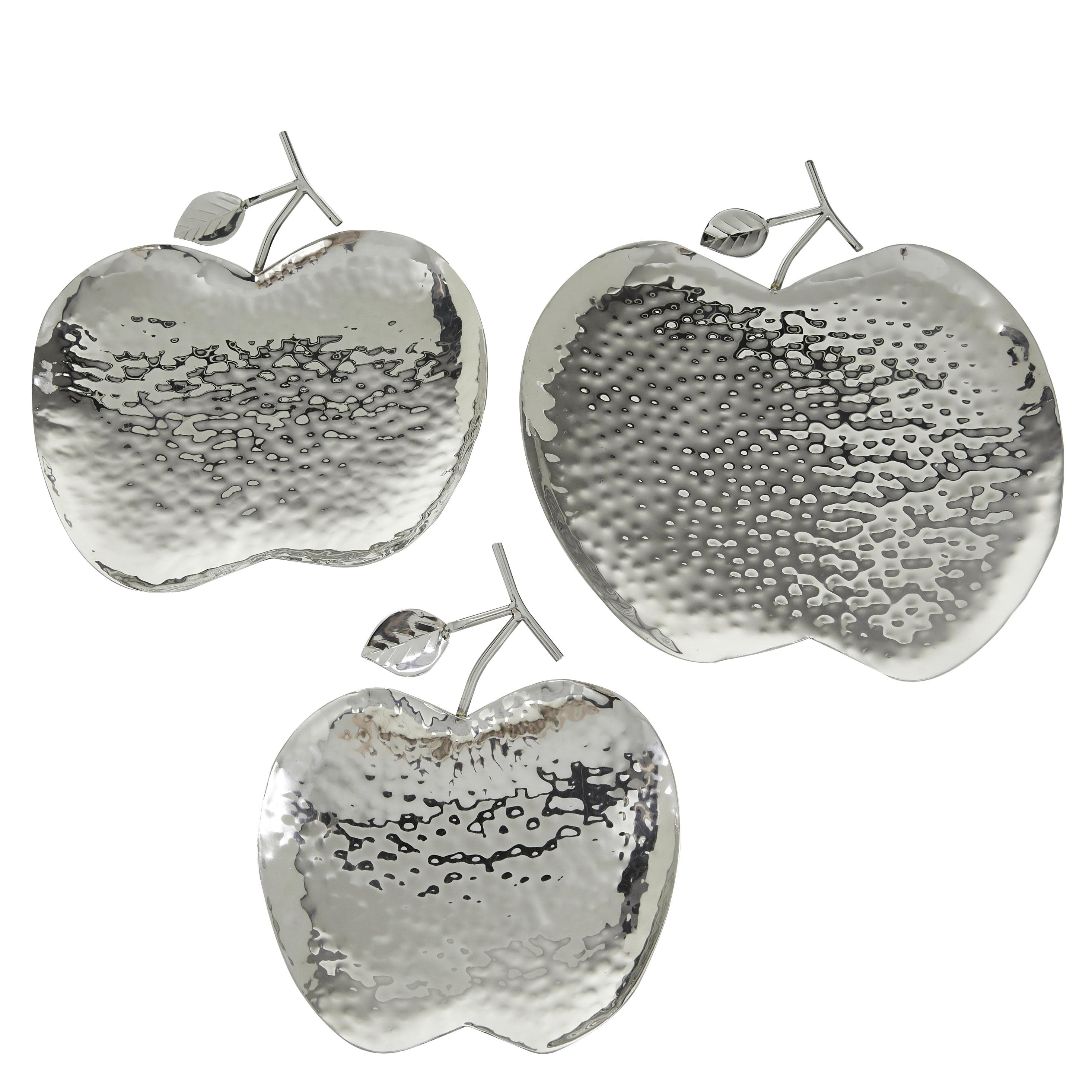 Metal Fruit Apple Tray - Set of 3 Silver - Roche River Decor