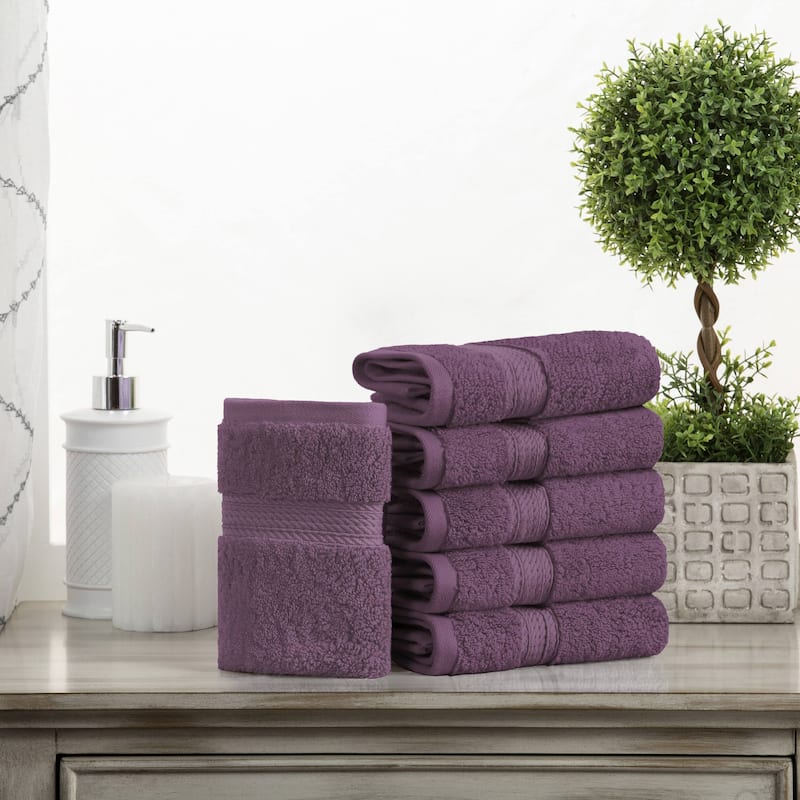 Superior Egyptian Cotton Pile Heavyweight Face Towel Set of 6 - Plum