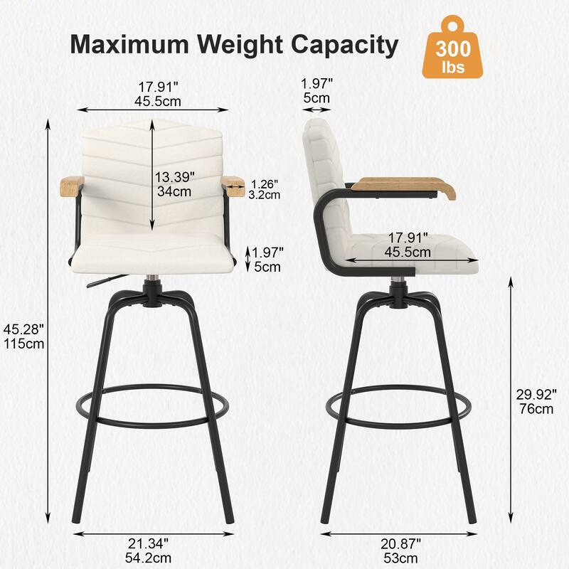 Javlergo Bar Height Bar Chairs Upholstered Bar Stools with Back and Arms Tall Kitchen Island Seating for Home/Commercial Use