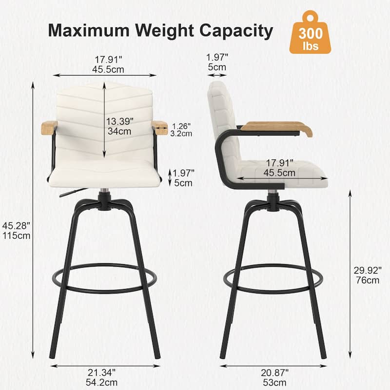 VECELO Modern Velvet Upholstered Bar Stools with Back and Arms, 30" Bar Height Chairs with Metal Frame and Wooden Details