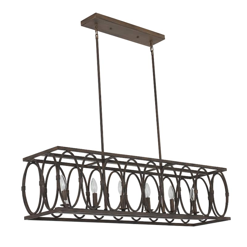 6-light Antique Wood Linear Chandelier/ Island Fixture