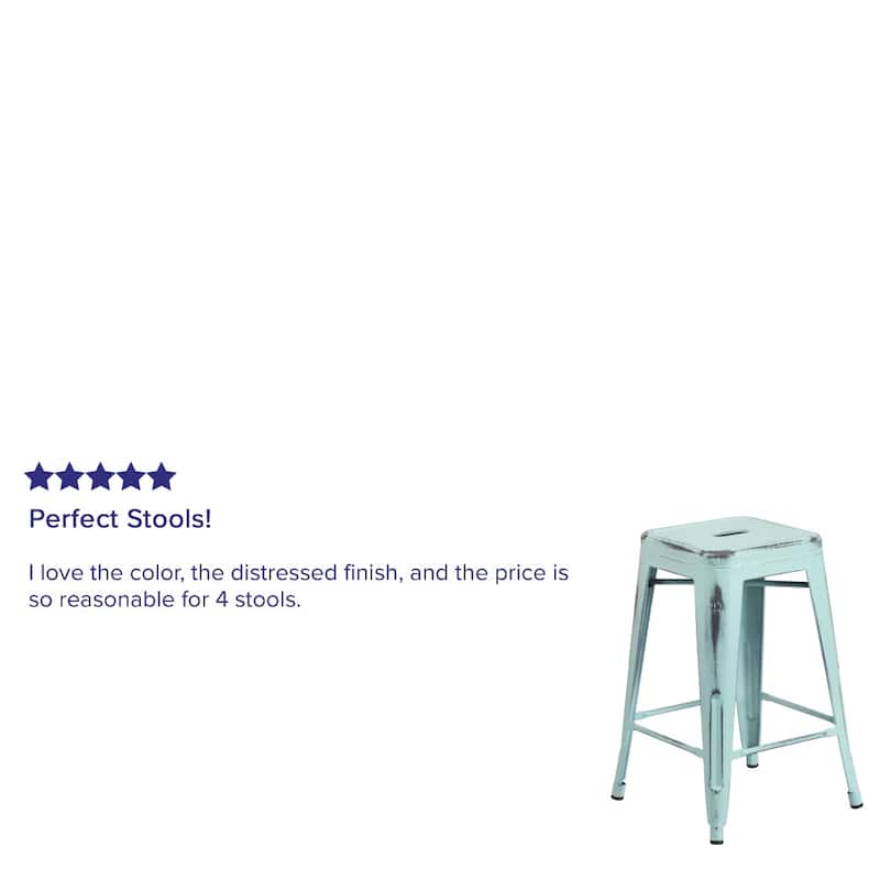 4 Pack 24" High Backless Distressed Metal Indoor-Outdoor Counter Height Stool