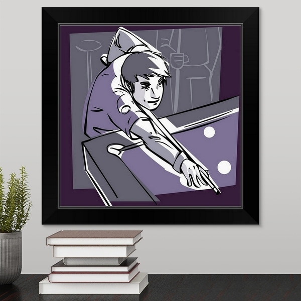 "High angle view of a man playing pool" Black Framed Print