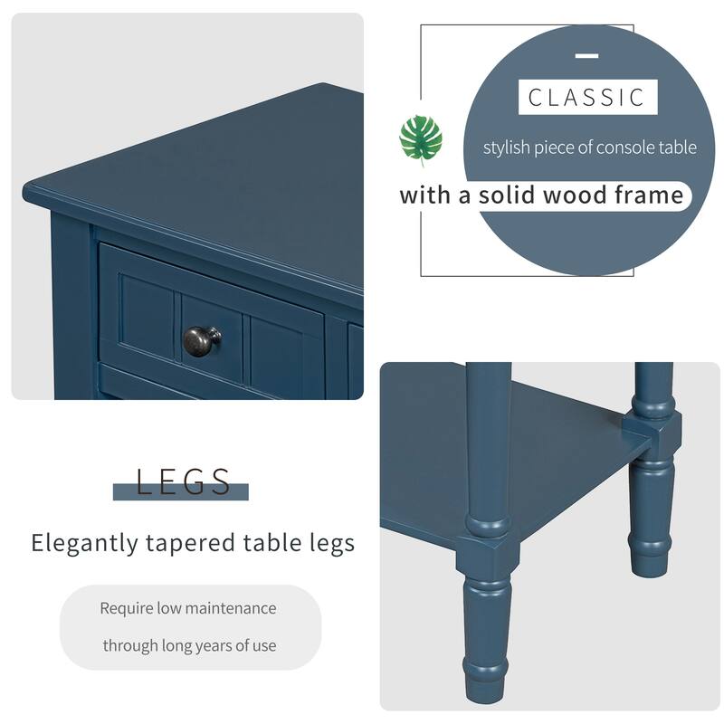 Narrow Console Table, Slim Sofa Table with Three Storage Drawers and Bottom Shelf