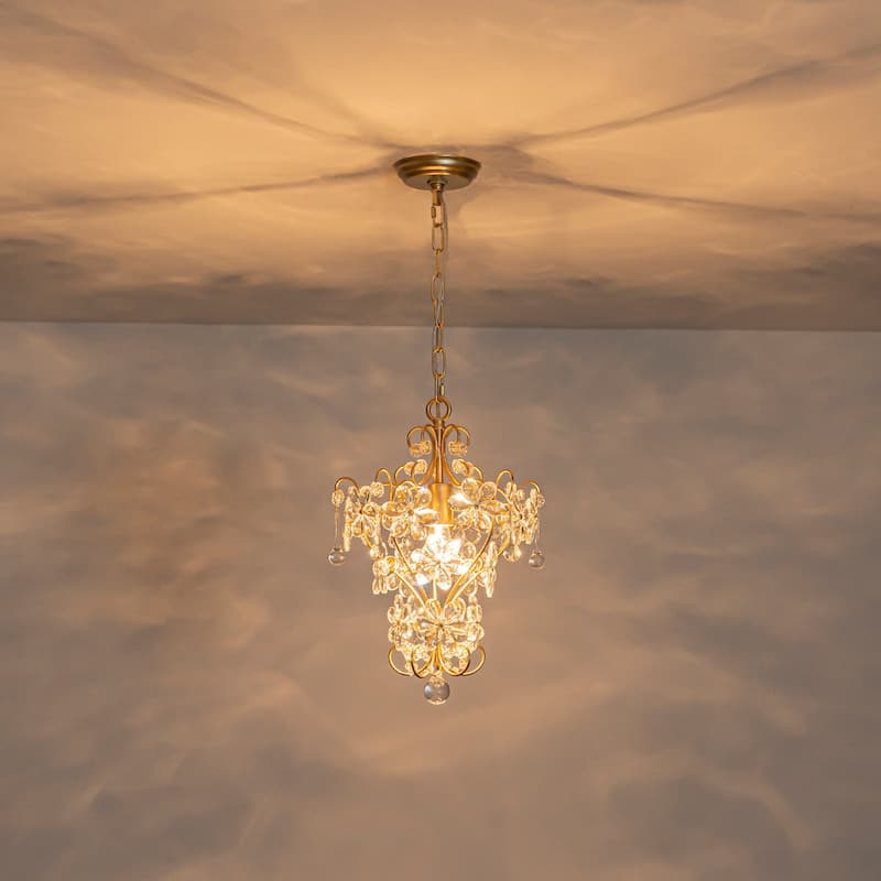 Vintage Luxe 1-Light Cutting Crystal Flower Decor Gold Chandelier