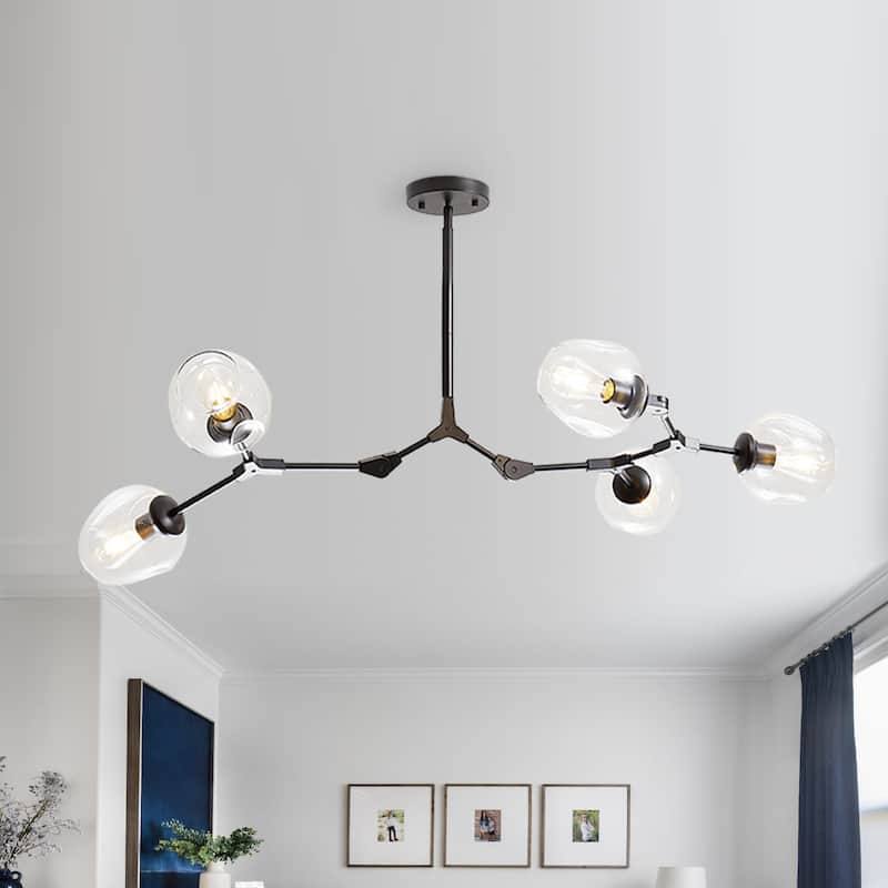 8-Light Black Modern Full-angle Adjustable Chandelier with Clear Glass Shades