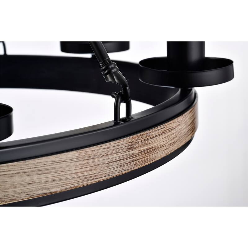 Aalis Matte Black Finish 6 Light Frame Wagon Wheel 27 Inch Version.