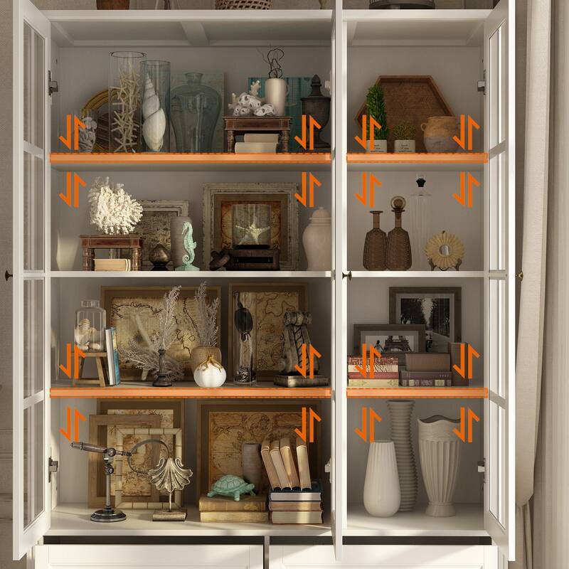 78.7" Combo Buffet Bookcase Storage Cabinet Glass Bookshelf Display
