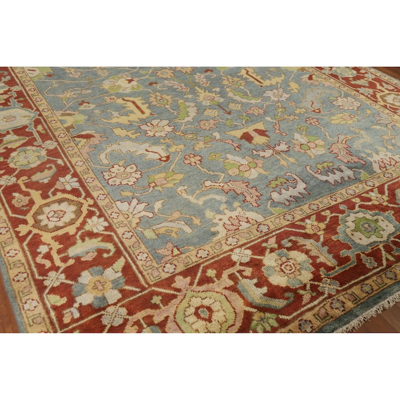 Hand Knotted Oriental 100% Wool Carpet Traditional Floral Navy Blue & Blues Heriz (serapi) Area Rug - 11' 10'' X 8' 10''