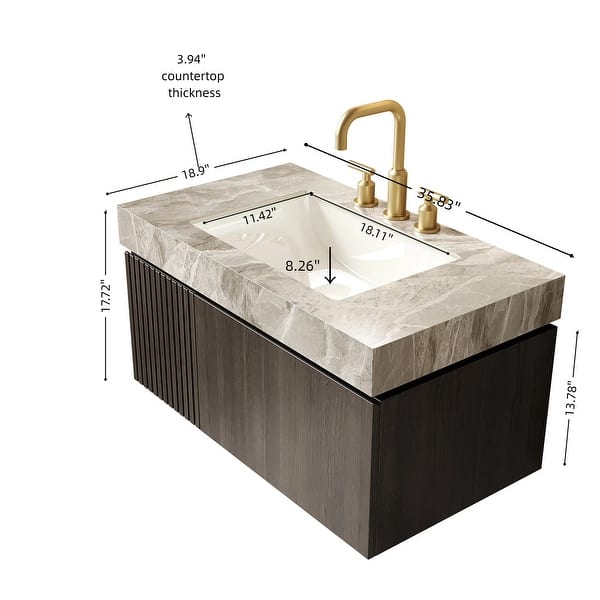 dimension image slide 8 of 12, Floating Bathroom Vanity with 3 Pre-drilled Faucet Holes