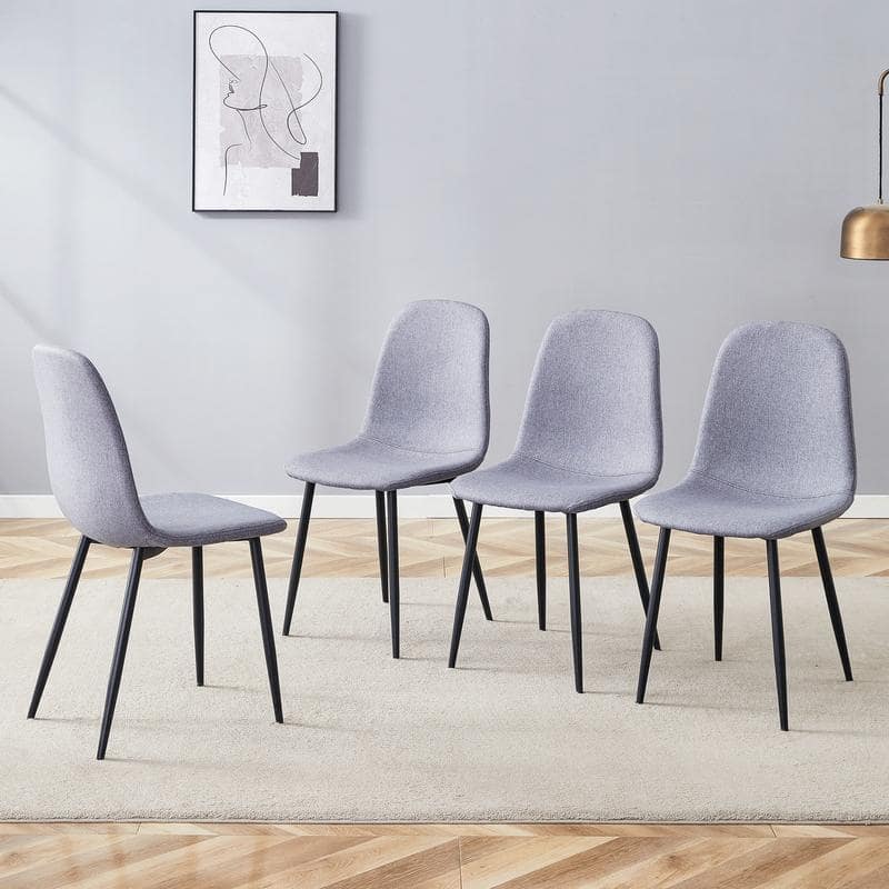 Set of 4 Modern Dining Chairs - Breathable Linen-Cotton Upholstery & Sturdy Integrated Metal Legs