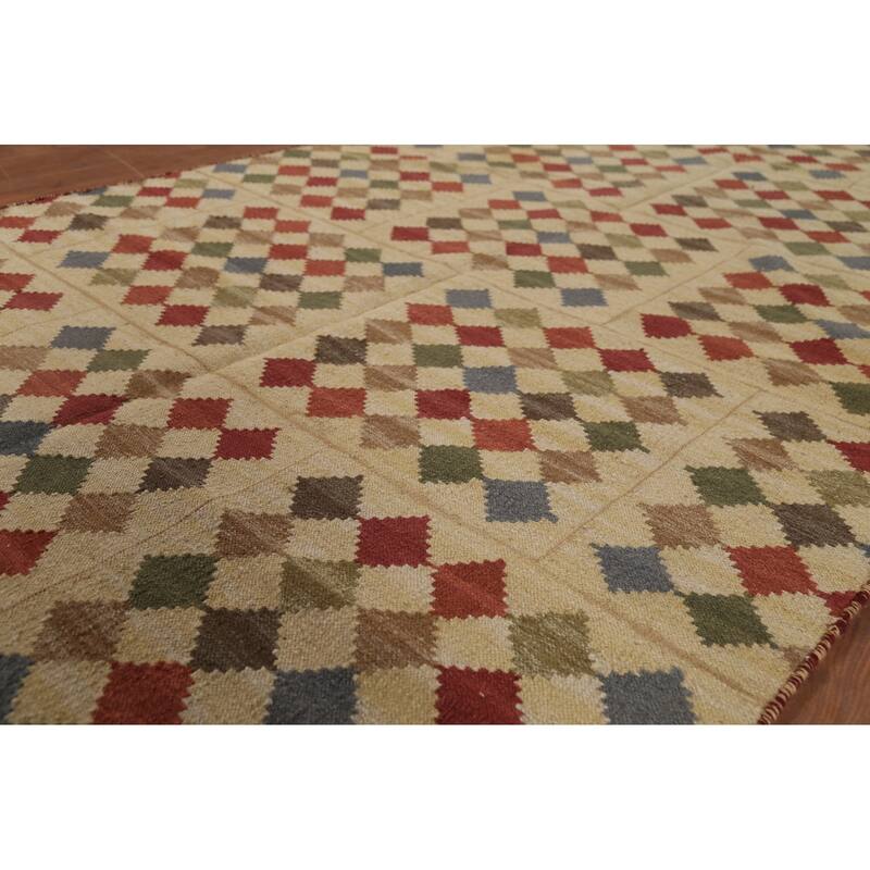 All-Over Flat Weave Geometric Kilim Indian Rug Handmade Wool Carpet - 5'0"x 7'10"