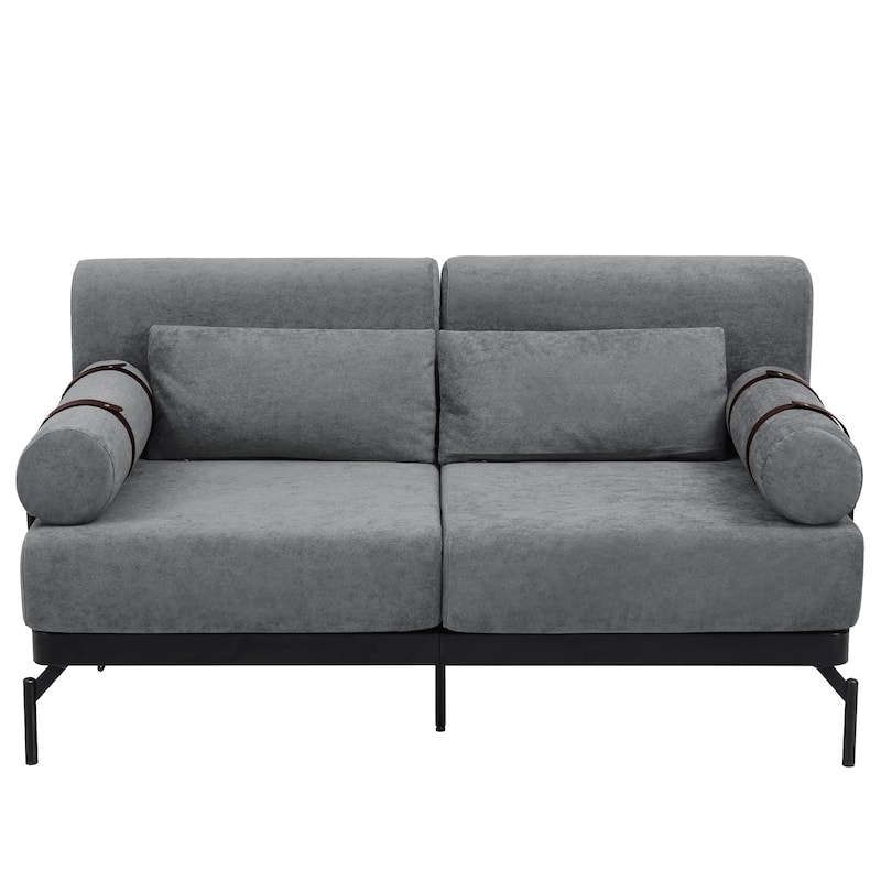 Modern Loveseat Sofa with Flexible USB Ports and Unique Cylindrical Armrests