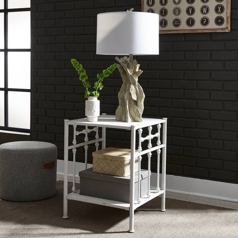 Vintage Series Distressed Metal Open Nightstand - Black - Antique White