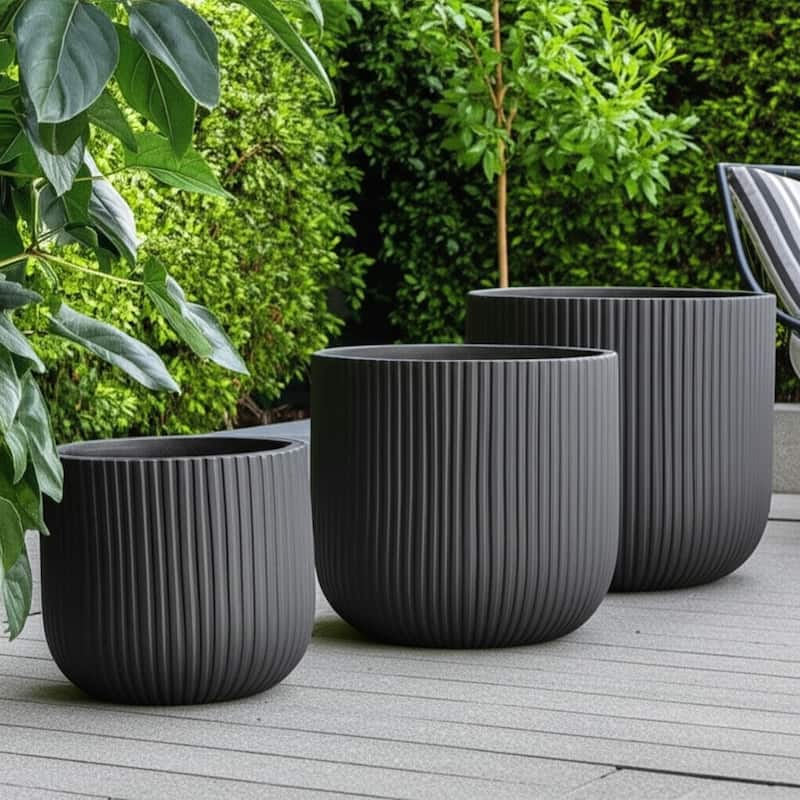 Polyresin Planter Carved Sculptural Design Decorative Pots (Set of 3) - 18" x 18" x 16"