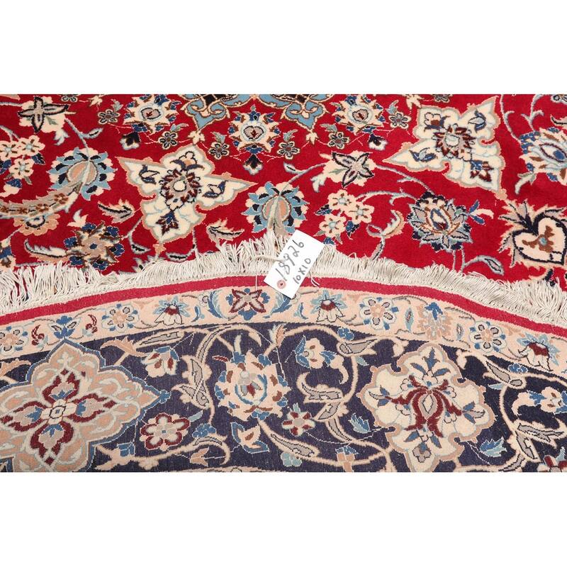 Red Wool & Silk Oriental Rug Hand Knotted Round 250 KPSI - 10' x 10'