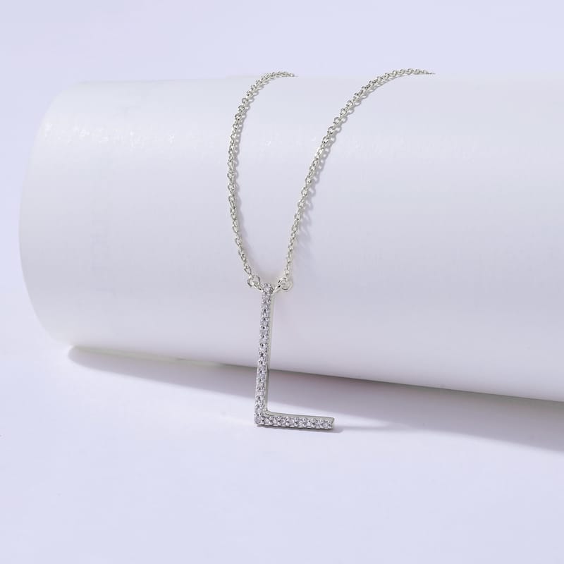 1/20ct TDW Diamond Classic Initial Pendant Necklace in Silver for Women - L - White