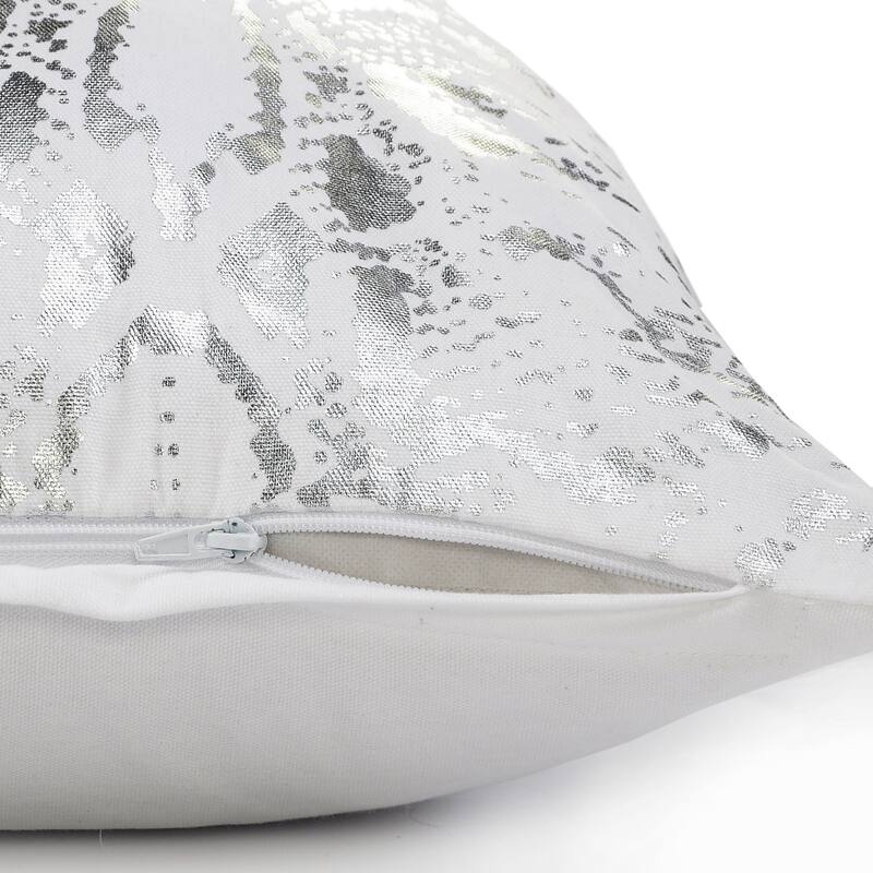 HomeRoots 20" X 20" White And Silver 100% Cotton Animal Print Zippered Pillow