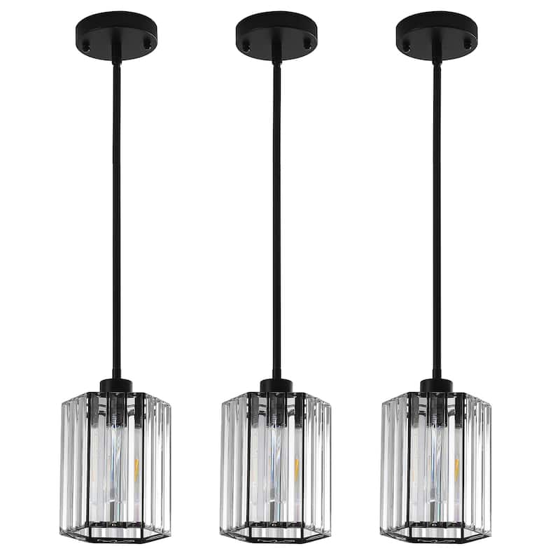 1-Light Crystal Pendant Lighting Fixtures for Sloped Ceiling - Matte Black - 3 Pack