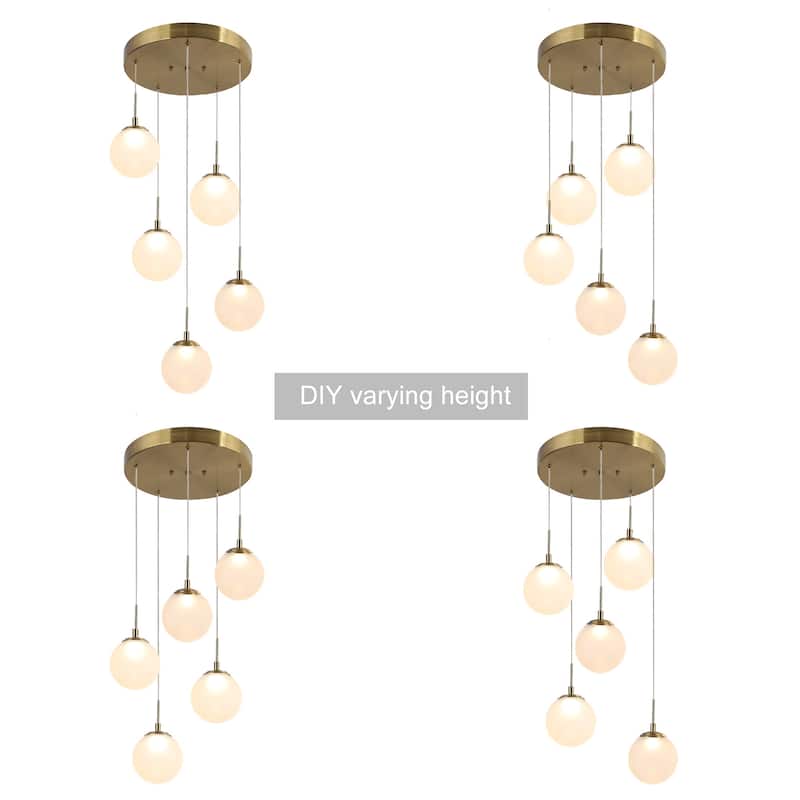 Icey Modern 5-Light Gold LED Chandelier Glass Pendant Light for Dining Room