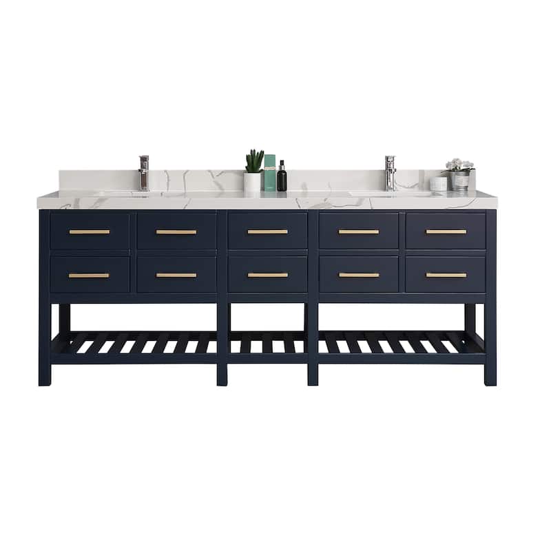 Willow Collections 84 x 22 Santa Fe Double Bowl Sink Bathroom Vanity with 2 in Quartz