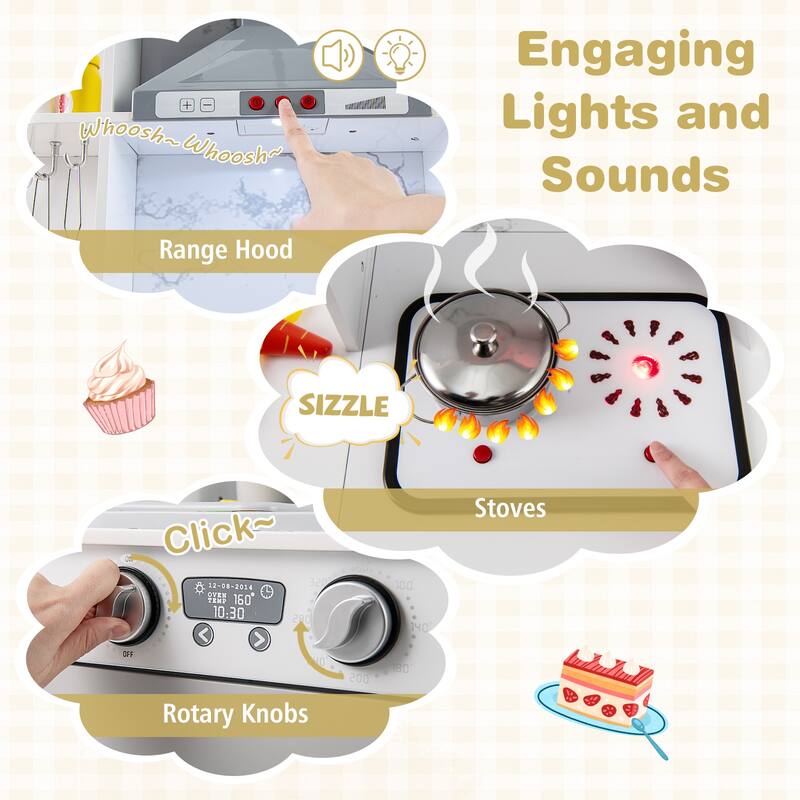 Gymax Corner Wooden Play Kitchen Kids Kitchen Playset w/ Microwave