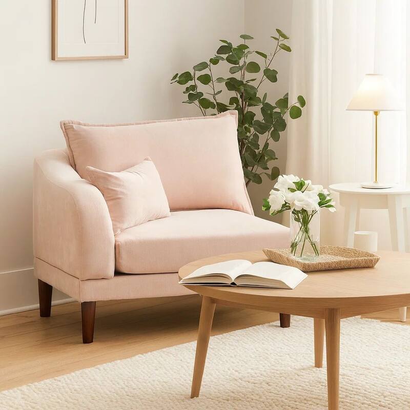 Rio 33 Inch Modular Single Arm Corner Chair, 2 Lumbar Cushions, Blush Pink