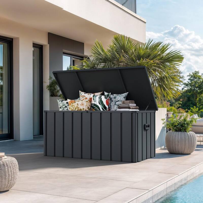 PURPLE LEAF Outdoor Deck Box Waterproof Lockable Storage Box Container with Lid - 100 Gallon - Grey
