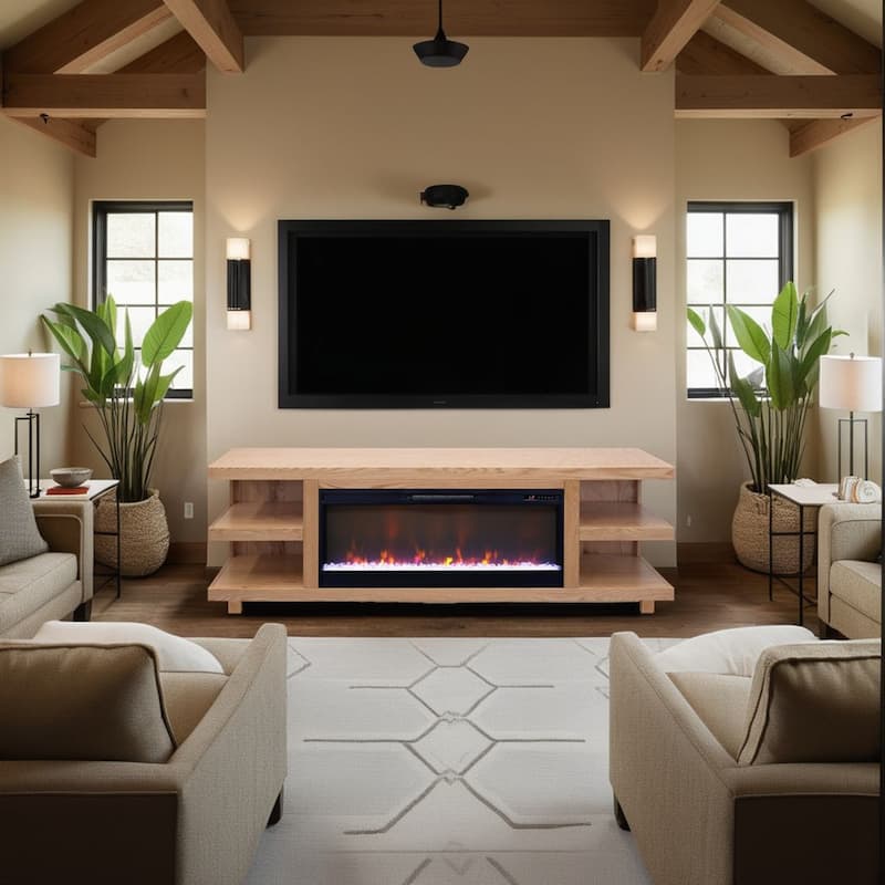 Bridgevine Home Laurel Canyon 82 inch Fireplace TV Stand for TVs up to 90 inches, Minimal Assembly - Natural
