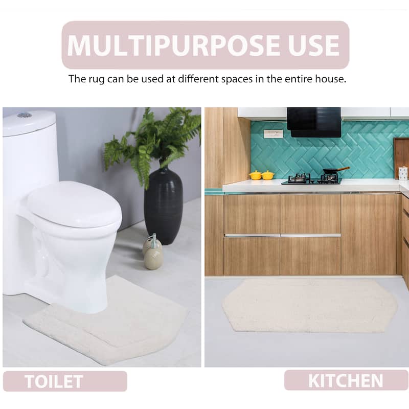 Waterford Collection 100% Cotton Non-Slip Bathroom Rug Set, Machine Washable Bath Rug, 5 Piece Bath Mat Set with Contour