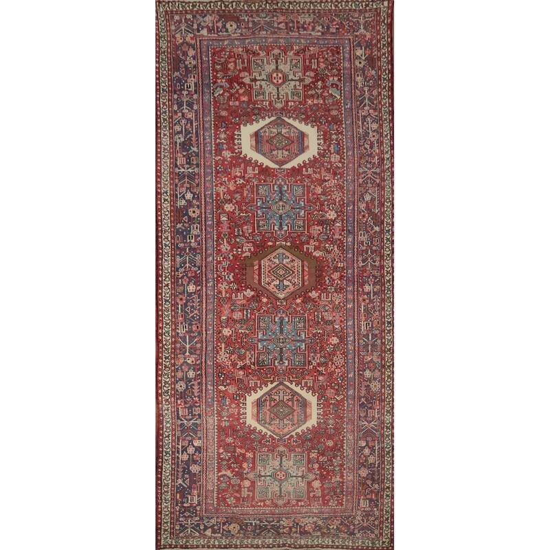 Hand Knotted Oriental 100% Wool Carpet Traditional Tribal Red Gharajeh Area Rug - 12' 7'' X 4' 11''