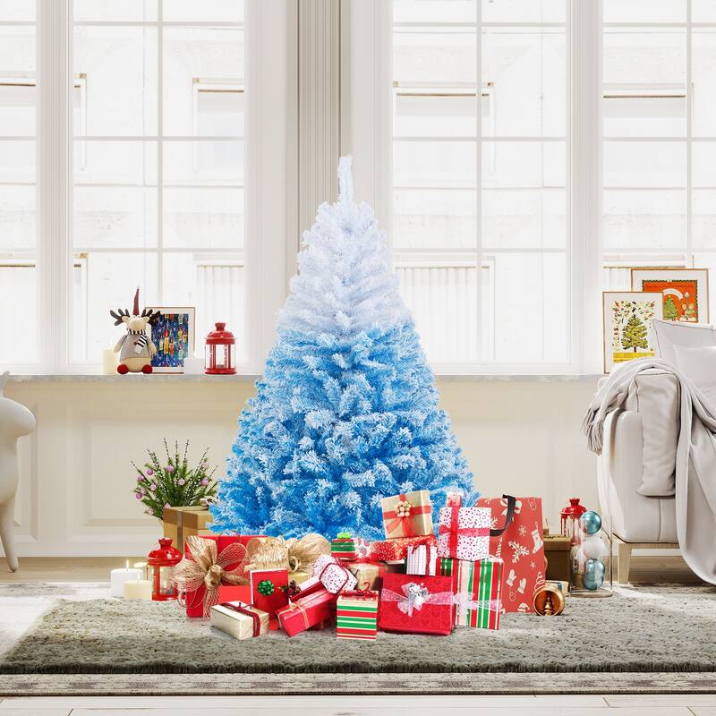 Gymax Artificial Christmas Tree Hinged Snow Flocked Xmas Tree w/ Lush