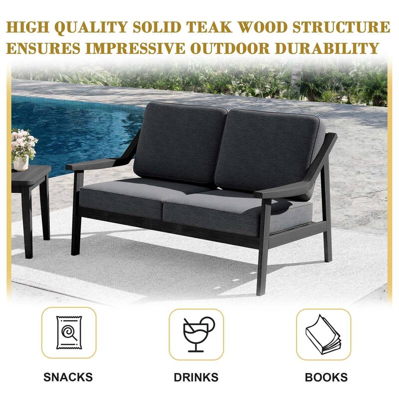 Outdoor Teak Wood Slat Back Patio Loveseat Sofa