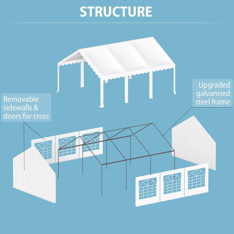 13 x 26 ft Wedding Party Tent with 8 Removable Walls Outdoor PE/Iron Heavy Duty Gazebo Canopy Tent