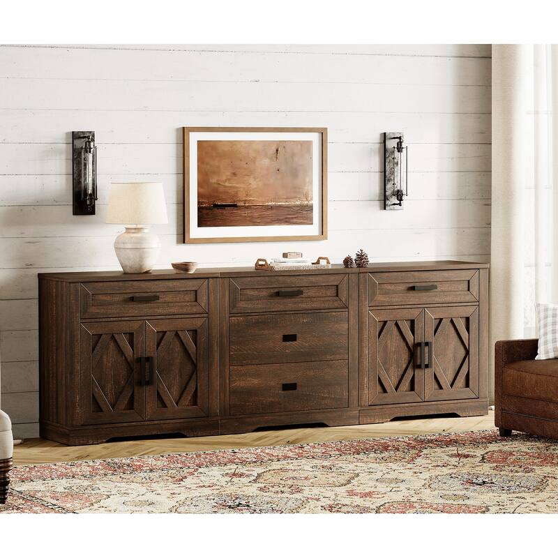 Large TV Stand,3/4-in-1 Farmhouse TV Console Table with Storage Barn Door Cabinet