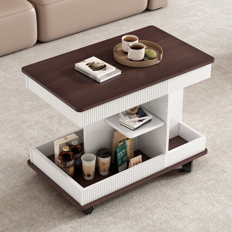 Lift-Top End Table with Rotating Top, Mobile Side Table Coffee Table with Storage, Sofa Table with Adjustable Height