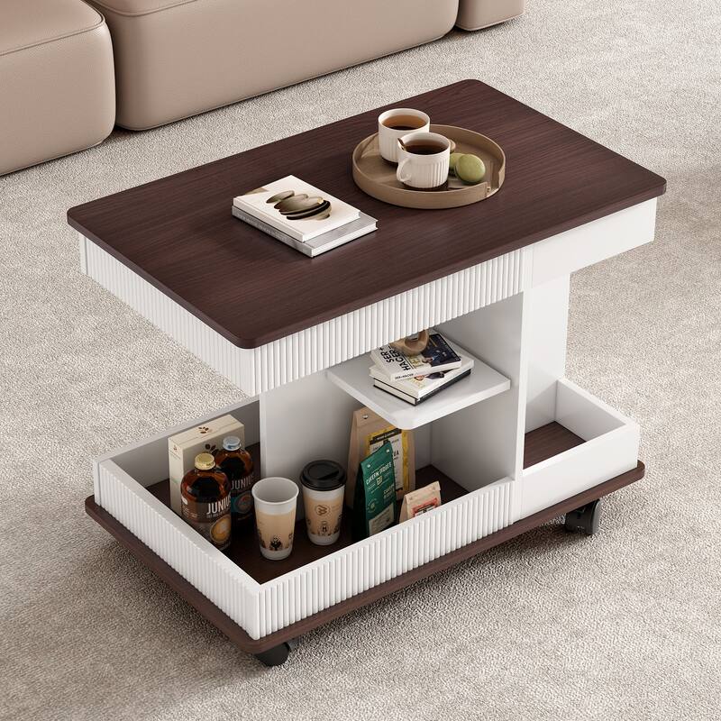Modern Side Table with 360°Rotating Top - White