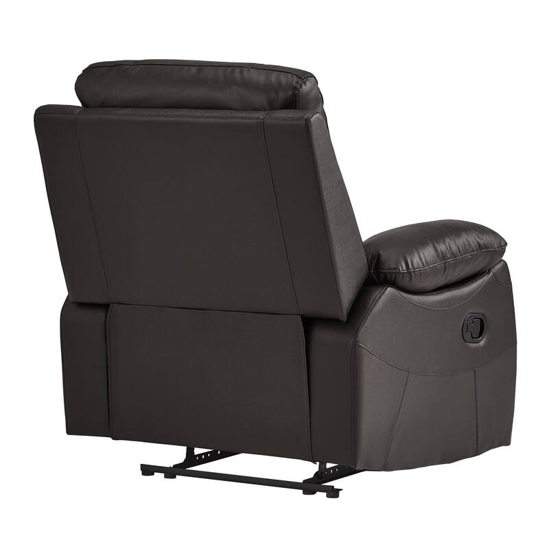 Drake 39 Inch Manual Recliner Chair, Soft Brown Faux Leather, Solid Wood