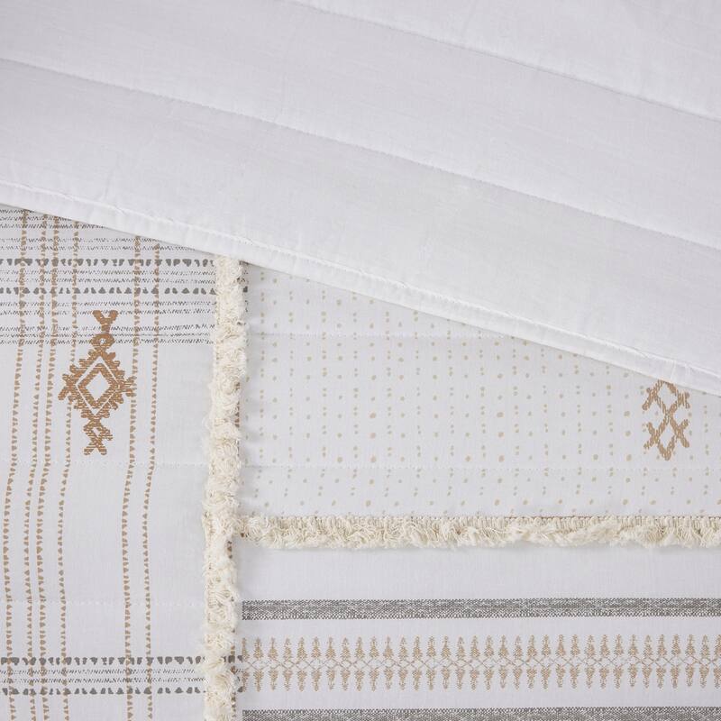 INK+IVY Salar Natural 3 Piece Printed Cotton Quilt Set with Trims