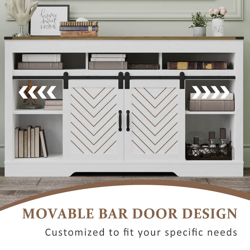 Farmhouse TV Stand for 65 inch TV with Sliding Barn Doors