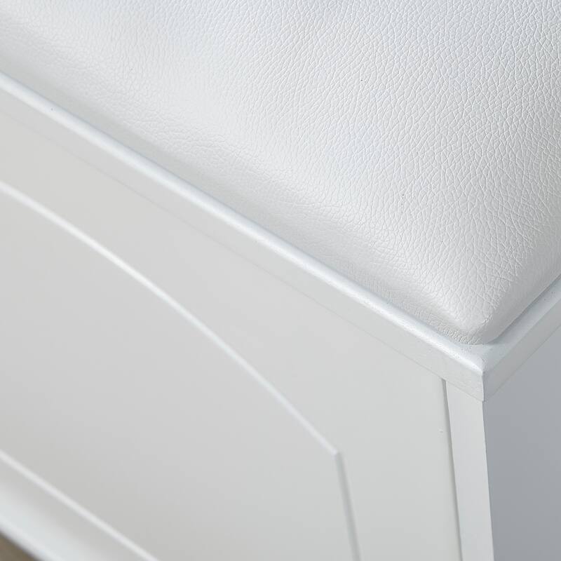 Shoe Storage Bench with PU Cushion and Movable Drawer