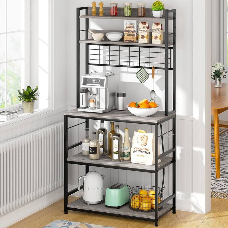 Futzca Kitchen Bakers Rack, Microwave Stand, Coffee Bar - 31.5inch with Power Outlet - Grey