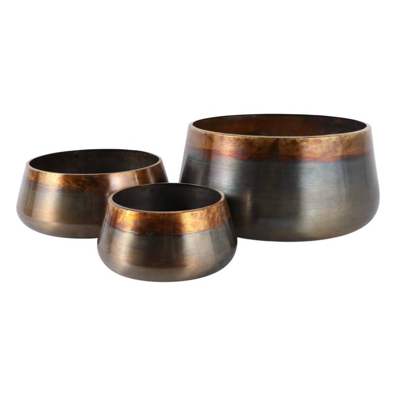 Metal Iron Planters Sleek Design Outdoor Decorative Accent (Set of 3) - 17" x 17" x 8.25"