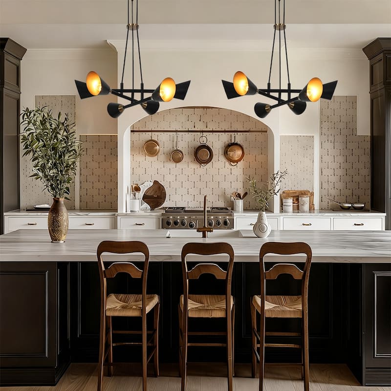 Modern 6-Light Black Gold Metal Chandelier Ceiling Lights for Dining Room - 26" D x 4.5" H