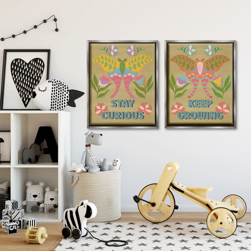 Stupell Stay Curious & Keep Growing Framed Floater Canvas Wall Art Design By Julia Frost (Set of 2)