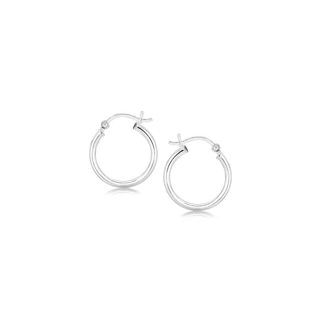 MayaMila Polished Sterling Silver and Rhodium Plated Hoop Earrings (15mm)